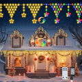 Outdoor Christmas Decorations Lights 13.8ft 200 LED Christmas Lights with 11 Stars, Dimmable Curtain Fairy Light