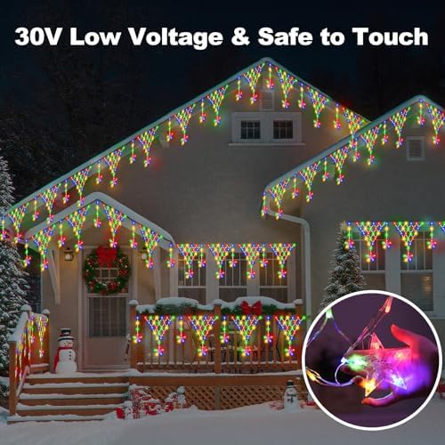 Outdoor Christmas Decorations Lights 13.8ft 200 LED Christmas Lights with 11 Stars, Dimmable Curtain Fairy Light, alternate