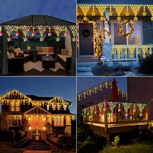 Outdoor Christmas Decorations Lights 13.8ft 200 LED Christmas Lights with 11 Stars, Dimmable Curtain Fairy Light, alternate