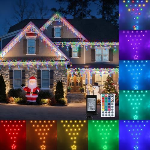 Outdoor Christmas Decorations Lights 13.8ft 200 LED Christmas Lights with 11 Stars, Dimmable Curtain Fairy Light