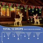 Outdoor Christmas Decorations Lights 13.8ft 200 LED Christmas Lights with 11 Stars, Dimmable Curtain Fairy Light, alternate