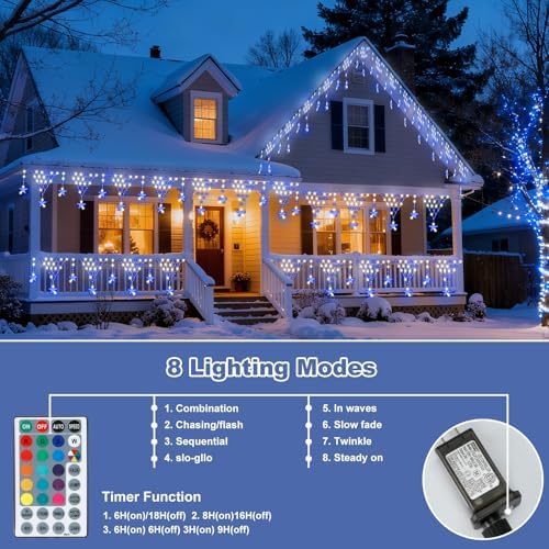 Outdoor Christmas Decorations Lights 13.8ft 200 LED Christmas Lights with 11 Stars, Dimmable Curtain Fairy Light, alternate