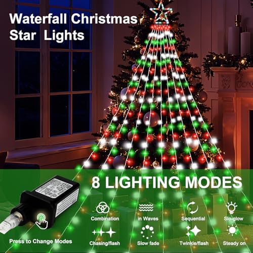 Outdoor Christmas Decorations Star Lights, 320 LED Hanging Twinkle Fairy String Lights Outside Tree Decoration, alternate