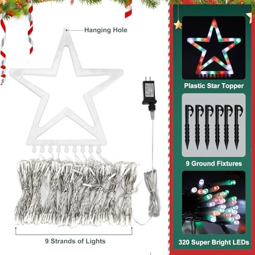 Outdoor Christmas Decorations Star Lights, 320 LED Hanging Twinkle Fairy String Lights Outside Tree Decoration, alternate