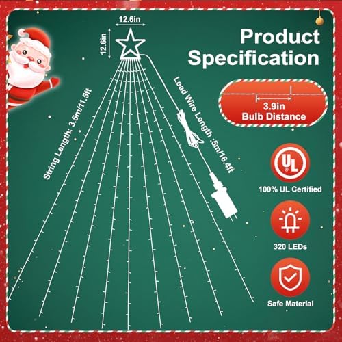 Outdoor Christmas Decorations Star Lights, 320 LED Hanging Twinkle Fairy String Lights Outside Tree Decoration, alternate