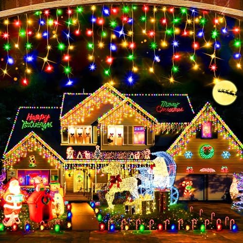 Outdoor Christmas Lights, 400LED Ice Lights 33FT LED Fairy String Lights with 8 Modes and 75 Drops for Eaves