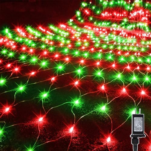 Outdoor Christmas Net Lights, 12FT x 5FT 360 LED Mesh String Light with 8 Lighting Mode, Connectable Waterproof
