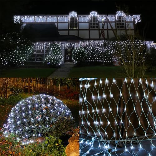 Outdoor Christmas Net Lights, 12FT x 5FT 360 LED Mesh String Light with 8 Lighting Modes, Connectable Waterproof, alternate