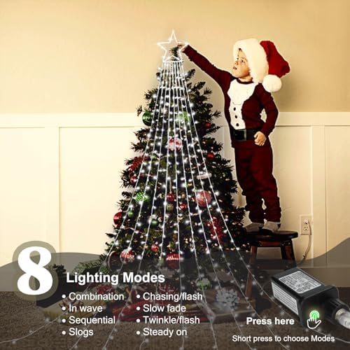 Outdoor Christmas Star Lights 320 LED Waterfall Christmas Tree Lights 8 Lighting Modes Outdoor Christmas, alternate view 3