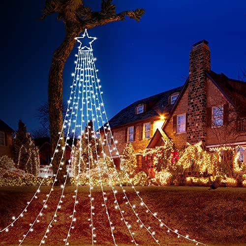 Outdoor Christmas Star Lights 320 LED Waterfall Christmas Tree Lights 8 Lighting Modes Outdoor Christmas, alternate view 6
