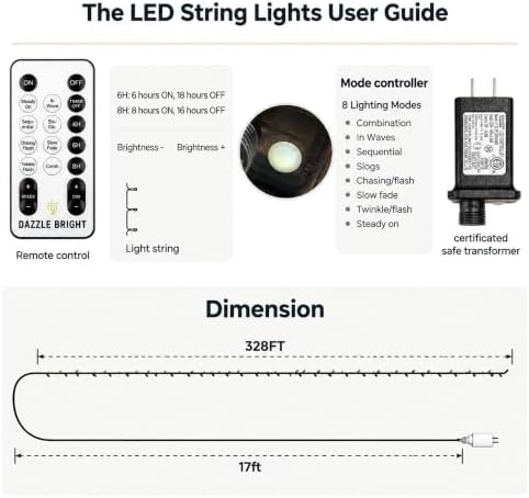 Outdoor Christmas String Lights, 1000 LED 328 FT Plug in Fairy Light with Remote Control 8 Modes & Timer, alternate view 2