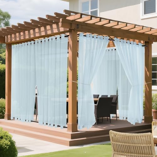 Outdoor Curtains for Patio Blue Sheer Curtains 95 Inches Long 2 Panels Set with Zipper Top & Bottom Grommet