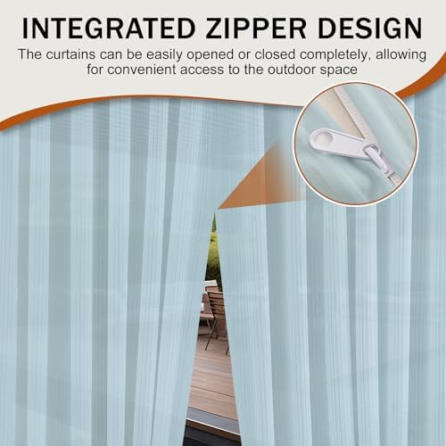 Outdoor Curtains for Patio Blue Sheer Curtains 95 Inches Long 2 Panels Set with Zipper Top & Bottom Grommet, alternate view 5