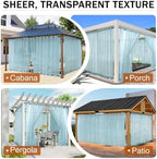 Outdoor Curtains for Patio Blue Sheer Curtains 95 Inches Long 2 Panels Set with Zipper Top & Bottom Grommet, alternate view 6
