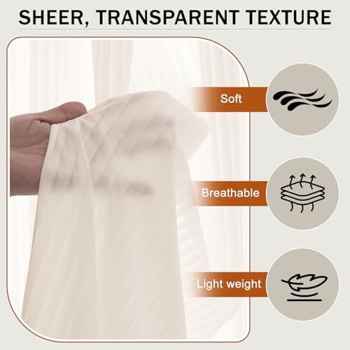 Outdoor Curtains for Patio Cream Sheer Curtains 108 Inches Long 2 Panels Set with Zipper Top & Bottom Grommet, alternate view
