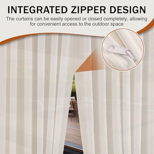 Outdoor Curtains for Patio Cream Sheer Curtains 108 Inches Long 2 Panels Set with Zipper Top & Bottom Grommet, alternate view