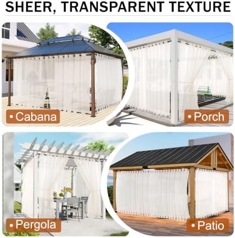 Outdoor Curtains for Patio Cream Sheer Curtains 108 Inches Long 2 Panels Set with Zipper Top & Bottom Grommet, alternate view