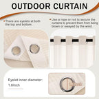 Outdoor Curtains for Patio Cream Sheer Curtains 120 Inches Long 2 Panels Set with Zipper Top & Bottom Grommet, alternate view
