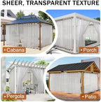 Outdoor Curtains for Patio Grey Sheer Curtains 84 Inches Long 2 Panels Set with Zipper Top & Bottom Grommet, alternate view 6