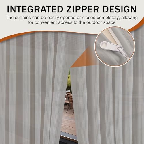 Outdoor Curtains for Patio Grey Sheer Curtains 95 Inches Long 2 Panels Set with Zipper Top & Bottom Grommet, alternate view 5