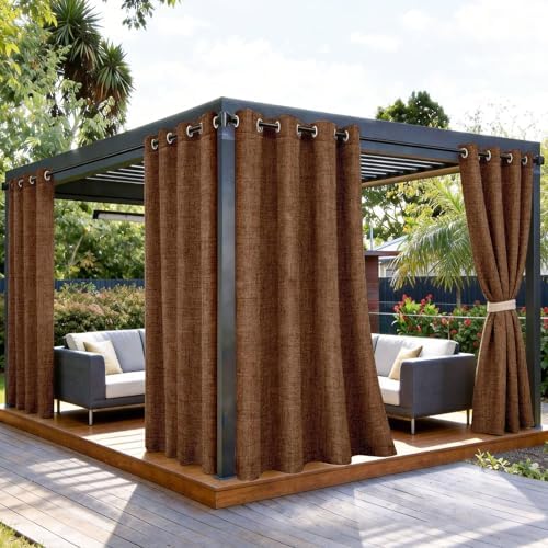 Outdoor Curtains for Patio Waterproof, 1 Panel Non-See-Through Linen Curtains with Grommet Top Indoor Outdoor