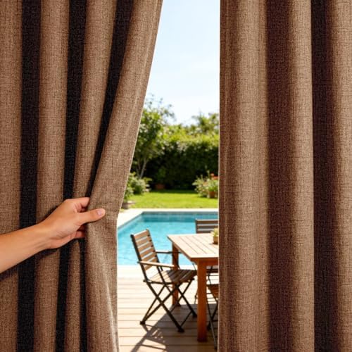 Outdoor Curtains for Patio Waterproof, 1 Panel Non-See-Through Linen Curtains with Grommet Top Indoor Outdoor, alternate view