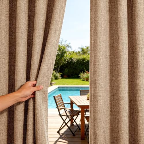 Outdoor Curtains for Patio Waterproof, 1 Panel Non-See-Through Linen Curtains with Grommet Top Indoor Outdoor, alternate view