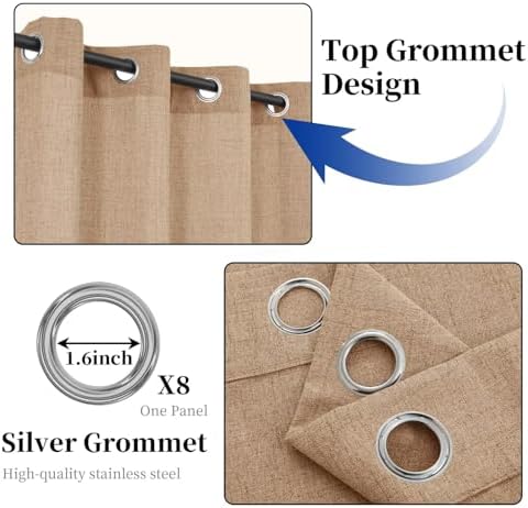Outdoor Curtains for Patio Waterproof, 1 Panel Non-See-Through Linen Curtains with Grommet Top Indoor Outdoor, alternate view