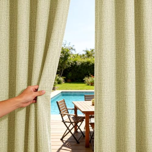 Outdoor Curtains for Patio Waterproof, 1 Panel Non-See-Through Linen Curtains with Grommet Top Indoor Outdoor, alternate view