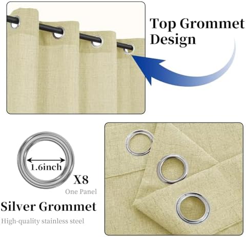 Outdoor Curtains for Patio Waterproof, 1 Panel Non-See-Through Linen Curtains with Grommet Top Indoor Outdoor, alternate view