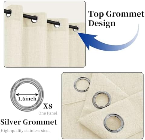 Outdoor Curtains for Patio Waterproof, 1 Panel Non-See-Through Linen Curtains with Grommet Top Indoor Outdoor, alternate view