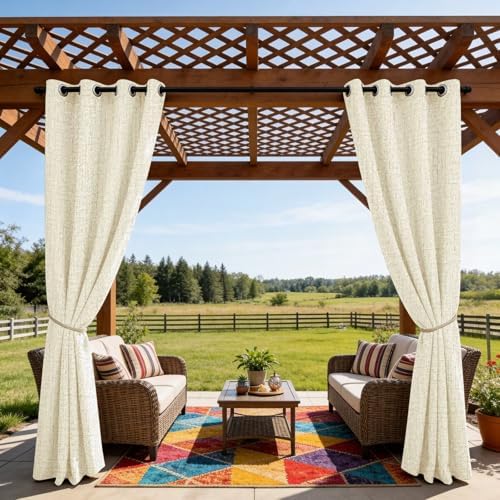 Outdoor Curtains for Patio Waterproof, 1 Panel Non-See-Through Linen Curtains with Grommet Top Indoor Outdoor, alternate view