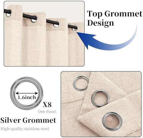 Outdoor Curtains for Patio Waterproof, 1 Panel Non-See-Through Linen Curtains with Grommet Top Indoor Outdoor, alternate view