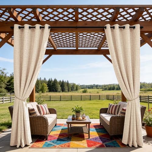 Outdoor Curtains for Patio Waterproof, 1 Panel Non-See-Through Linen Curtains with Grommet Top Indoor Outdoor, alternate view
