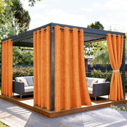Outdoor Curtains for Patio Waterproof, 2 Panels Non-See-Through Linen Curtains with Grommet Top Indoor Outdoor