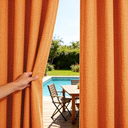 Outdoor Curtains for Patio Waterproof, 2 Panels Non-See-Through Linen Curtains with Grommet Top Indoor Outdoor, alternate