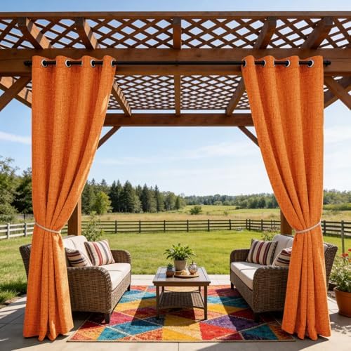 Outdoor Curtains for Patio Waterproof, 2 Panels Non-See-Through Linen Curtains with Grommet Top Indoor Outdoor, alternate