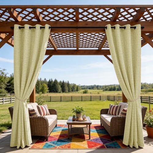 Outdoor Curtains for Patio Waterproof, 2 Panels Non-See-Through Linen Curtains with Grommet Top Indoor Outdoor, alternate