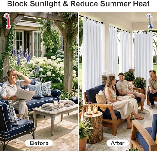 Outdoor Curtains for Patio Waterproof Tab Top Block Sunlight Thermal Insulated Privacy Assured Thick Outside, alternate view