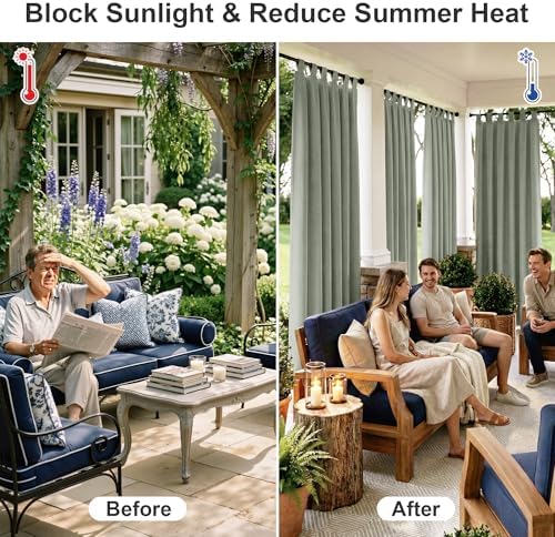 Outdoor Curtains for Patio Waterproof Tab Top Block Sunlight Thermal Insulated Privacy Assured Thick Outside, alternate view