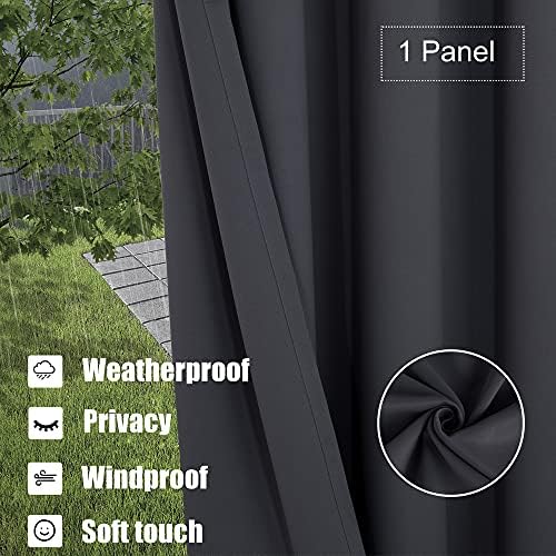 Outdoor Curtains for Patio Waterproof Weighted Blackout Blinds in Dark Grey, alternate view 3