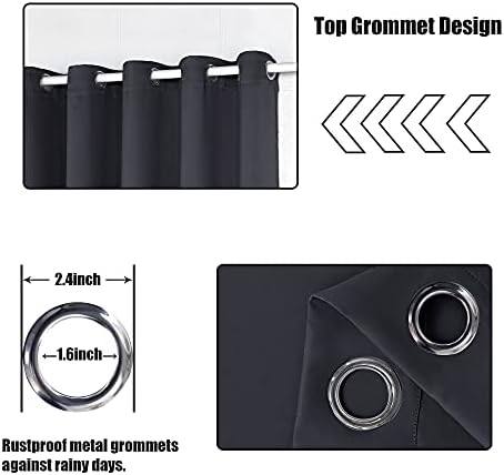 Outdoor Curtains for Patio Waterproof Weighted Blackout Blinds in Dark Grey, alternate view 4