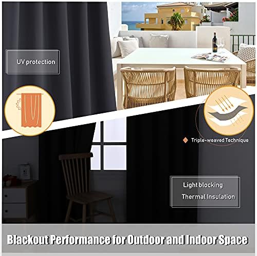 Outdoor Curtains for Patio Waterproof Weighted Blackout Blinds in Dark Grey, alternate view 5