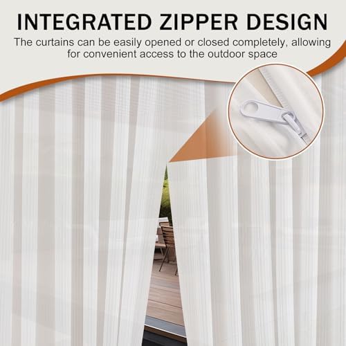Outdoor Curtains for Patio White Sheer Curtains 108 Inches Long 2 Panels Set with Zipper Top & Bottom Grommet, alternate view