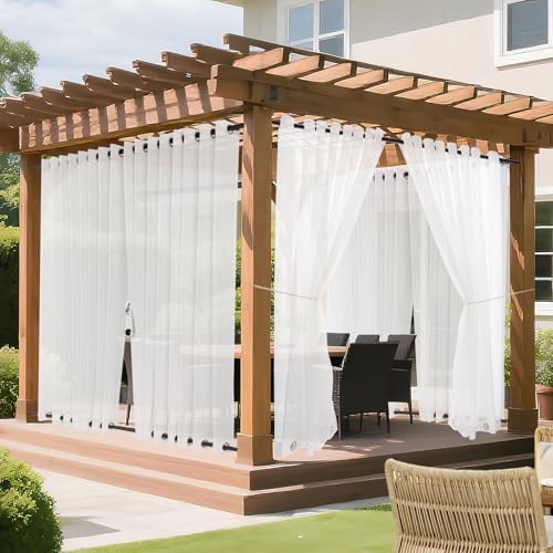 Outdoor Curtains for Patio White Sheer Curtains 95 Inches Long 2 Panels Set with Zipper Top & Bottom Grommet