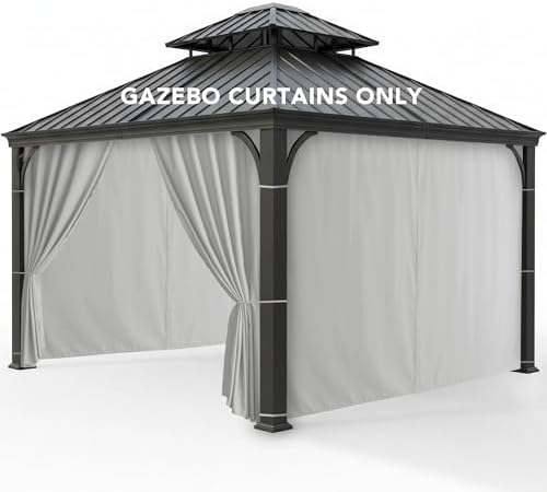 Outdoor Curtains Patio Waterproof with Zipper, 4-Panel, Silver in Silver