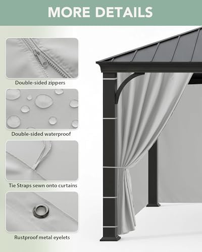 Outdoor Curtains Patio Waterproof with Zipper, 4-Panel, Silver in Silver, alternate view 4