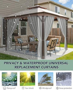 Outdoor Curtains Patio Waterproof with Zipper, 4-Panel, Silver in Silver, alternate view 5