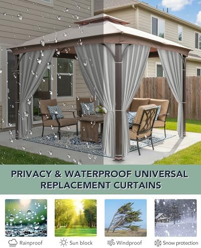 Outdoor Curtains Patio Waterproof with Zipper, 4-Panel, Silver in Silver, alternate view 5