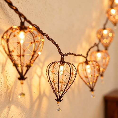 Outdoor Decorative String Lights, Beaded Copper Wire Teardrop Lantern String Lights, Incandescent Patio String